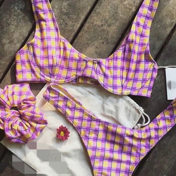 1627 Lydia purple checked cheeky swimsuits - Picture 2 of 6